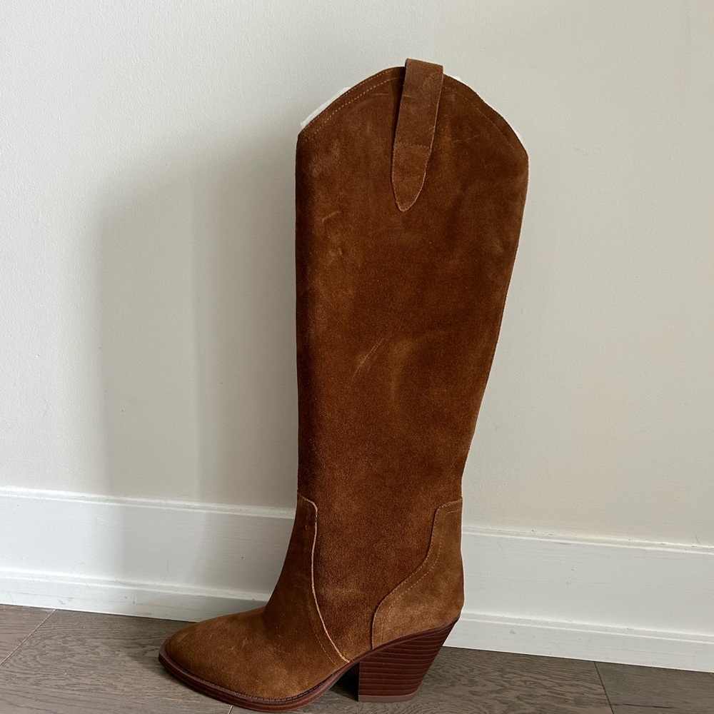 Marc Fisher tall suede cowboy boot brown